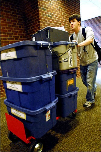 <strong>PAPER TRAIL</strong> Sam Crichton says he’s more comfortable with paper. He travels with his personal research library.